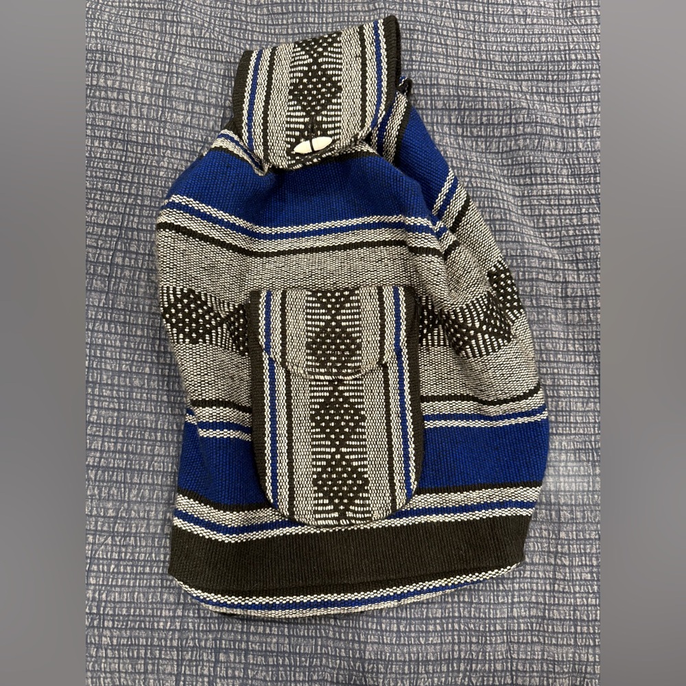 Blue and Black Striped Knit backpack from Mexico